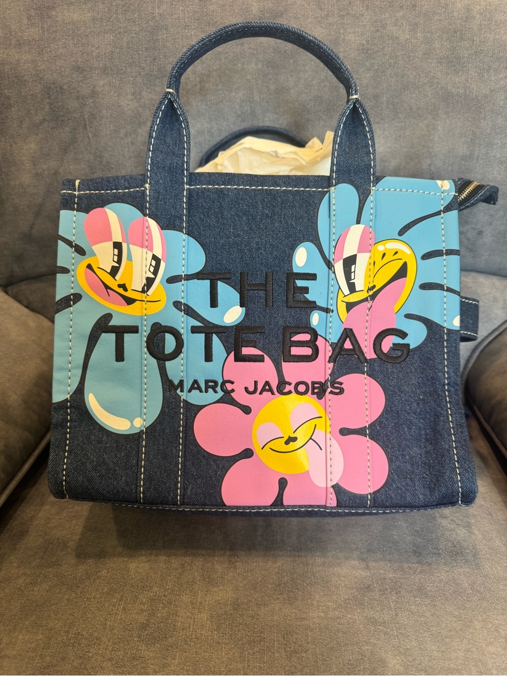Marc Jacobs Denim Floral Tote in Blue and Pink